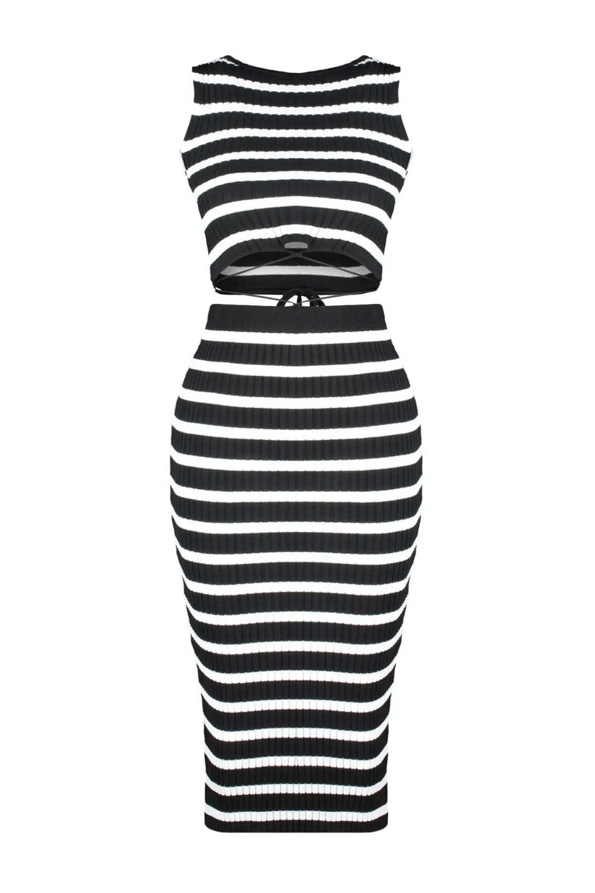 Trendyol Collection  Schwarzes gestreiftes Strickoberteil und -unterteil-Set TWOSS23AU00025
