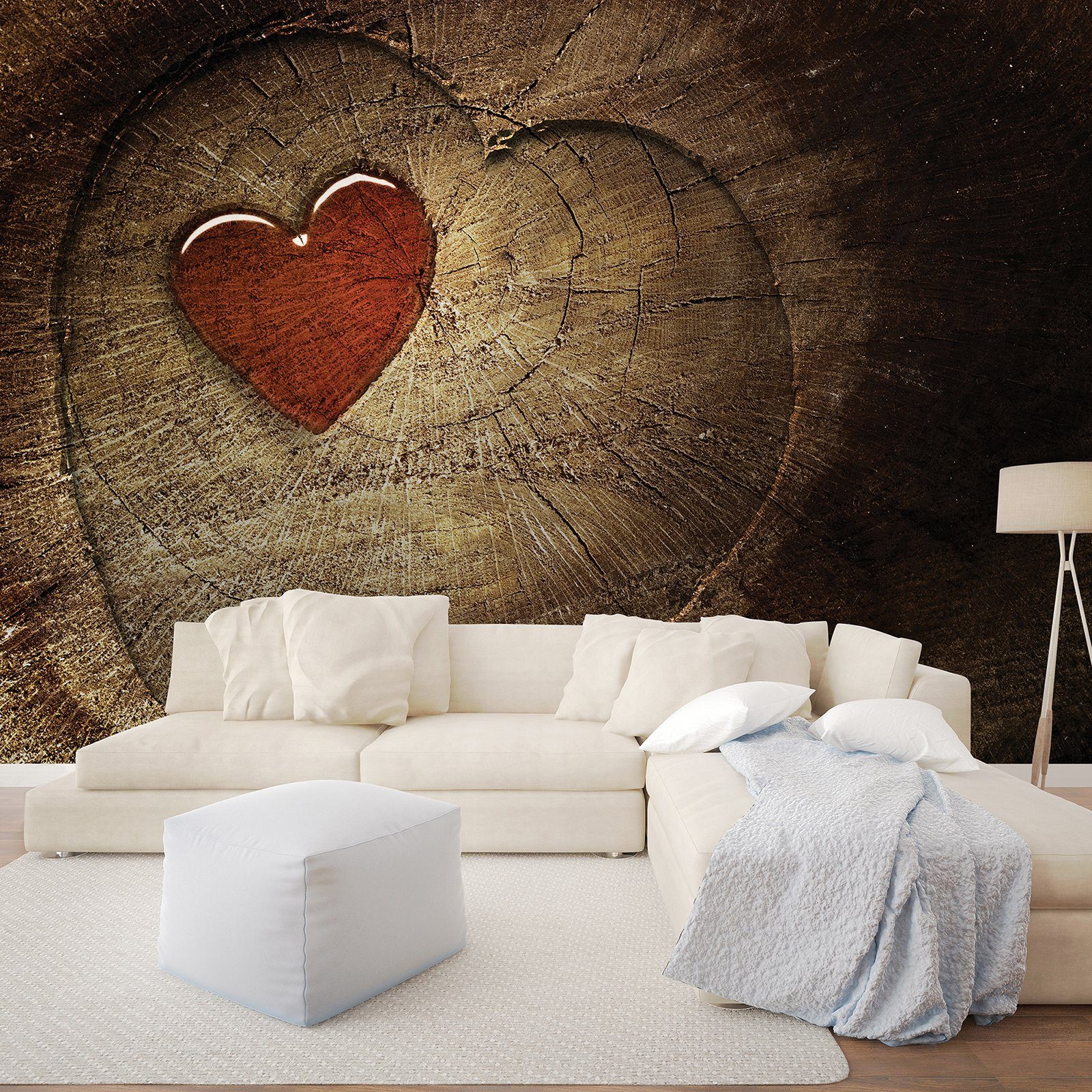 Wallarena Fototapete Holz Baum Herz Vlies Tapete Wohnzimmer Schlafzimmer Modern 152x104 cm, Glatt, Holzbalken, Vliestapete inklusive Kleister
