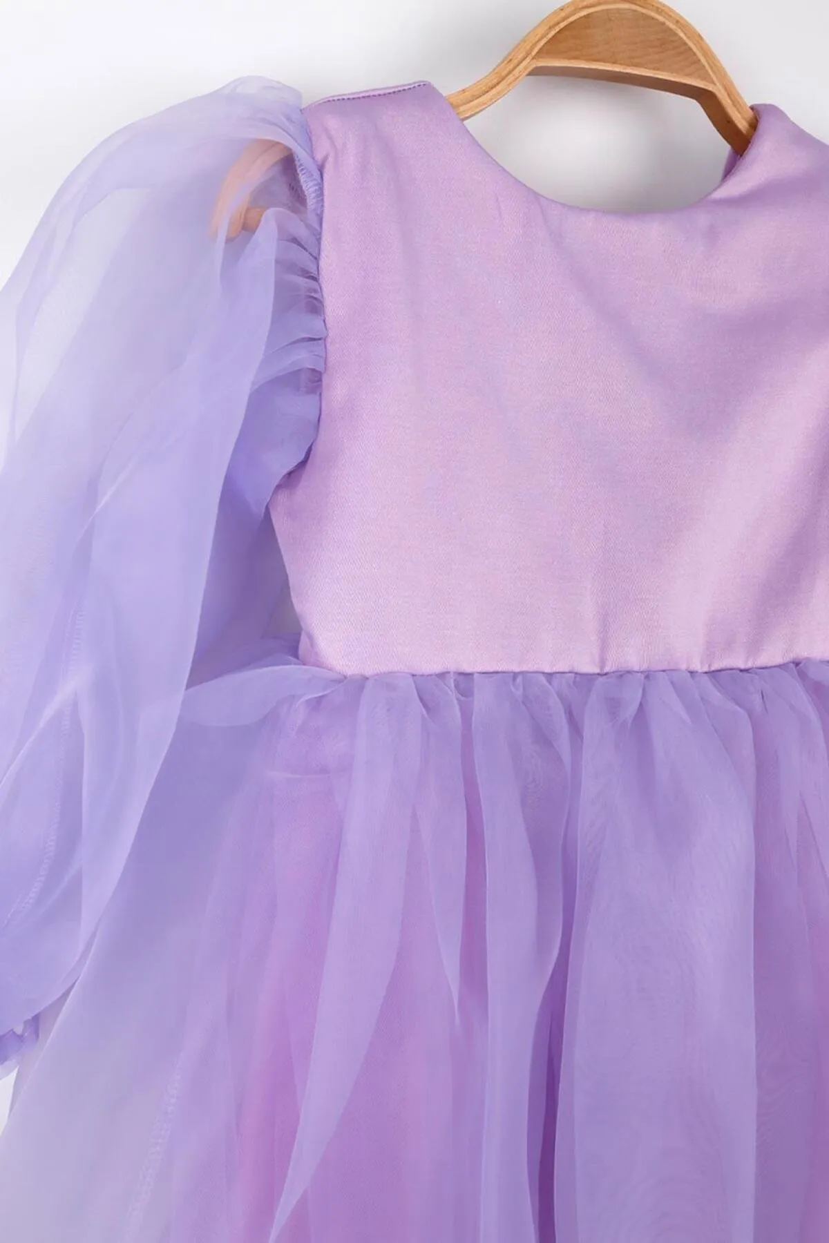 Le Mabelle  Lilafarbenes, langärmliges Organza-Partykleid für Mädchen – Salbei