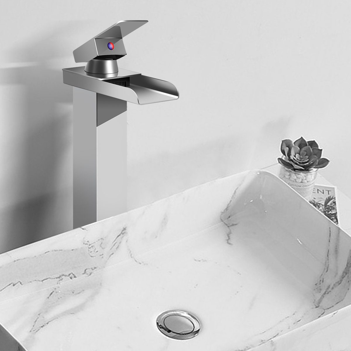 MULISOFT Waschtischarmatur Wasserfall Waschbecken 304 Edelstahl wassersparend für Badezimmer Hochwertige Wasserhahn Bad Einhebelmischer