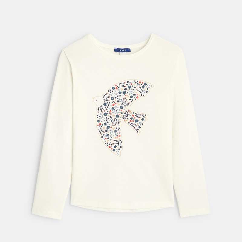 T-shirt manches longues motif colombe blanc fille