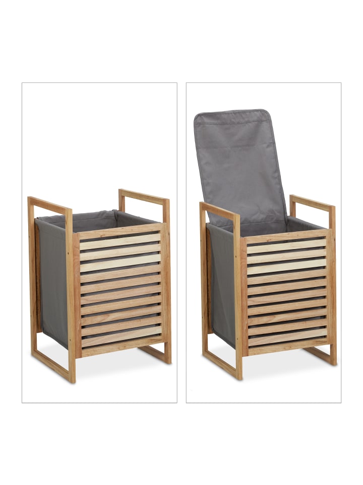 relaxdays Wäschekorb in Natur/ Grau - (B)40 x (H)60 x (T)35 cm günstig kaufen onesize