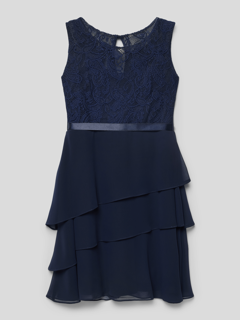 Kleid mit Spitzenbesatz in marineblau