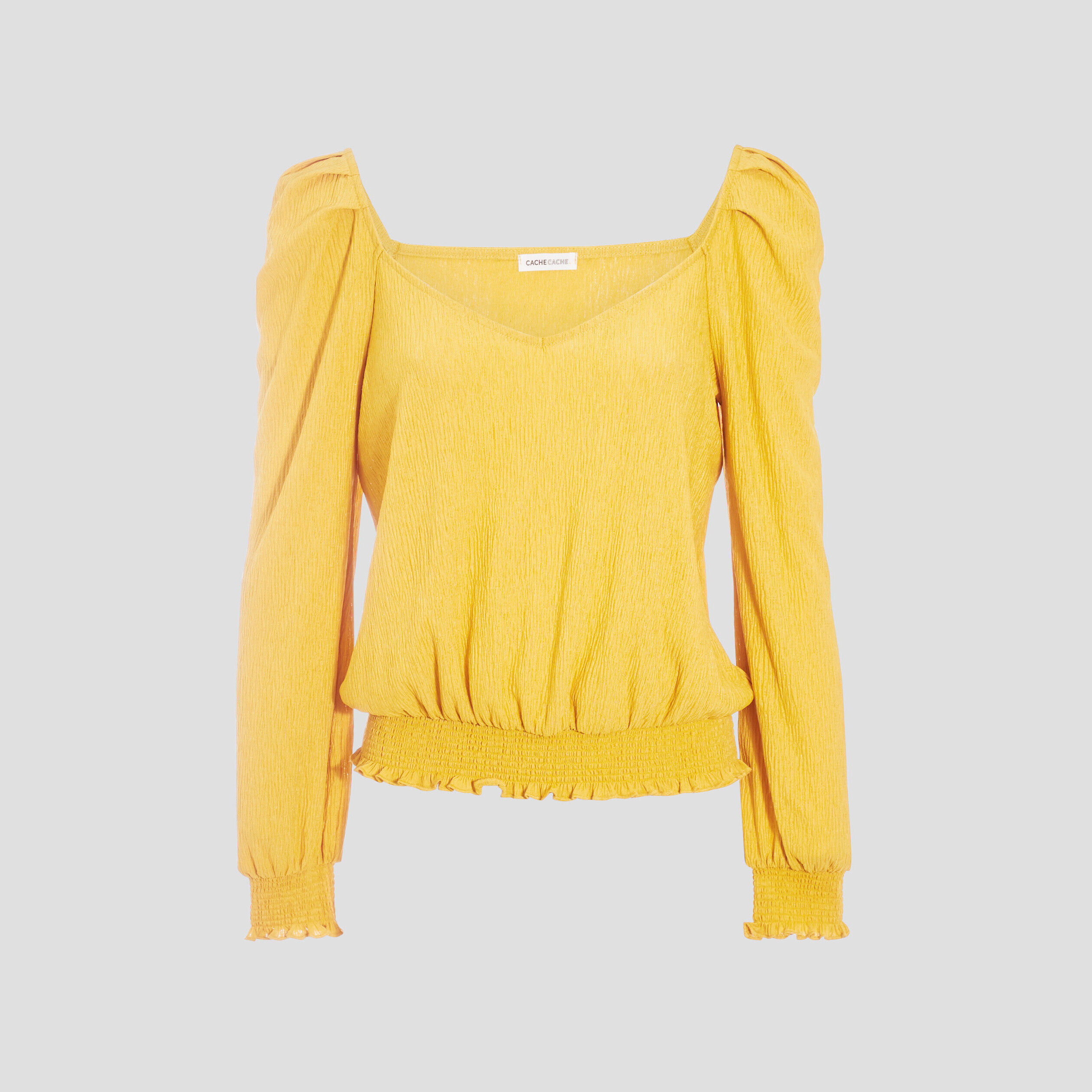 T-shirt manches longues jaune moutarde femme | Cache Cache