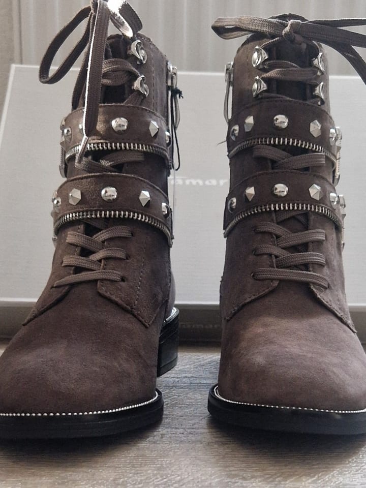 Tamaris Leder-Stiefeletten in Grau günstig kaufen 36
