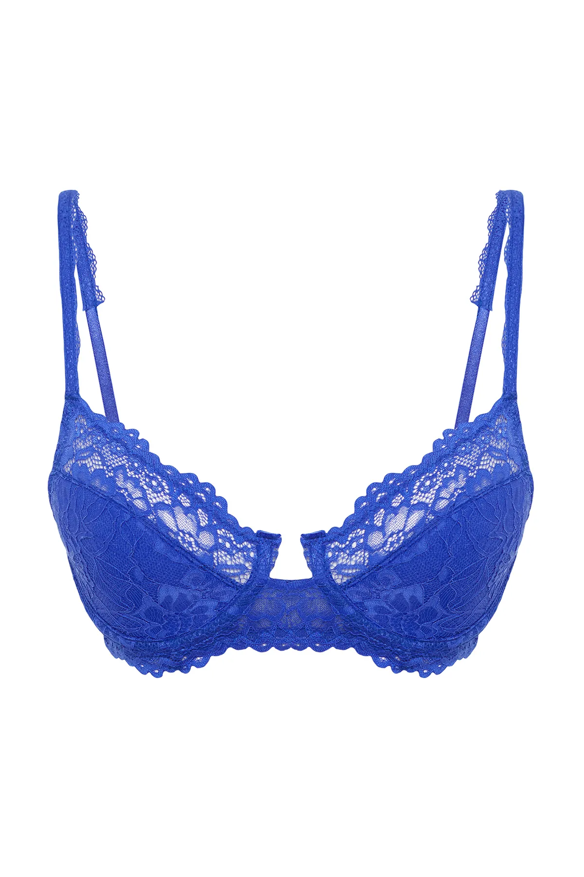 Trendyol Collection  Marineblauer Balconette-BH aus Strick mit U-Bügel und Spitzenkordelriemen THMSS23SU00075