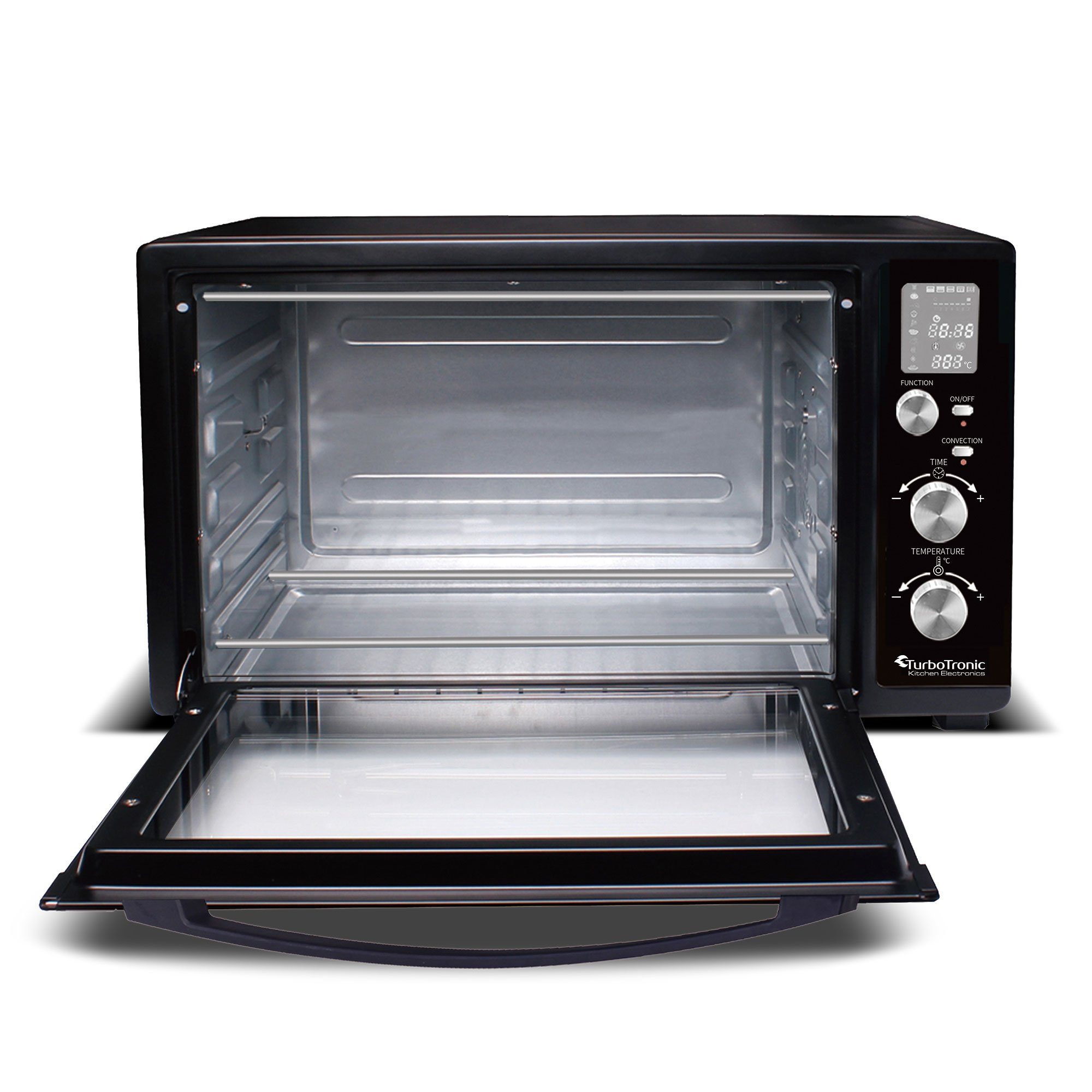TurboTronic by Z-Line Minibackofen 45 L mit Umluft Drehspieß 2000W 2x Backblech Gitter Kompakt Elektro, Mini Tisch Backofen Camping Pizzaofen Digital