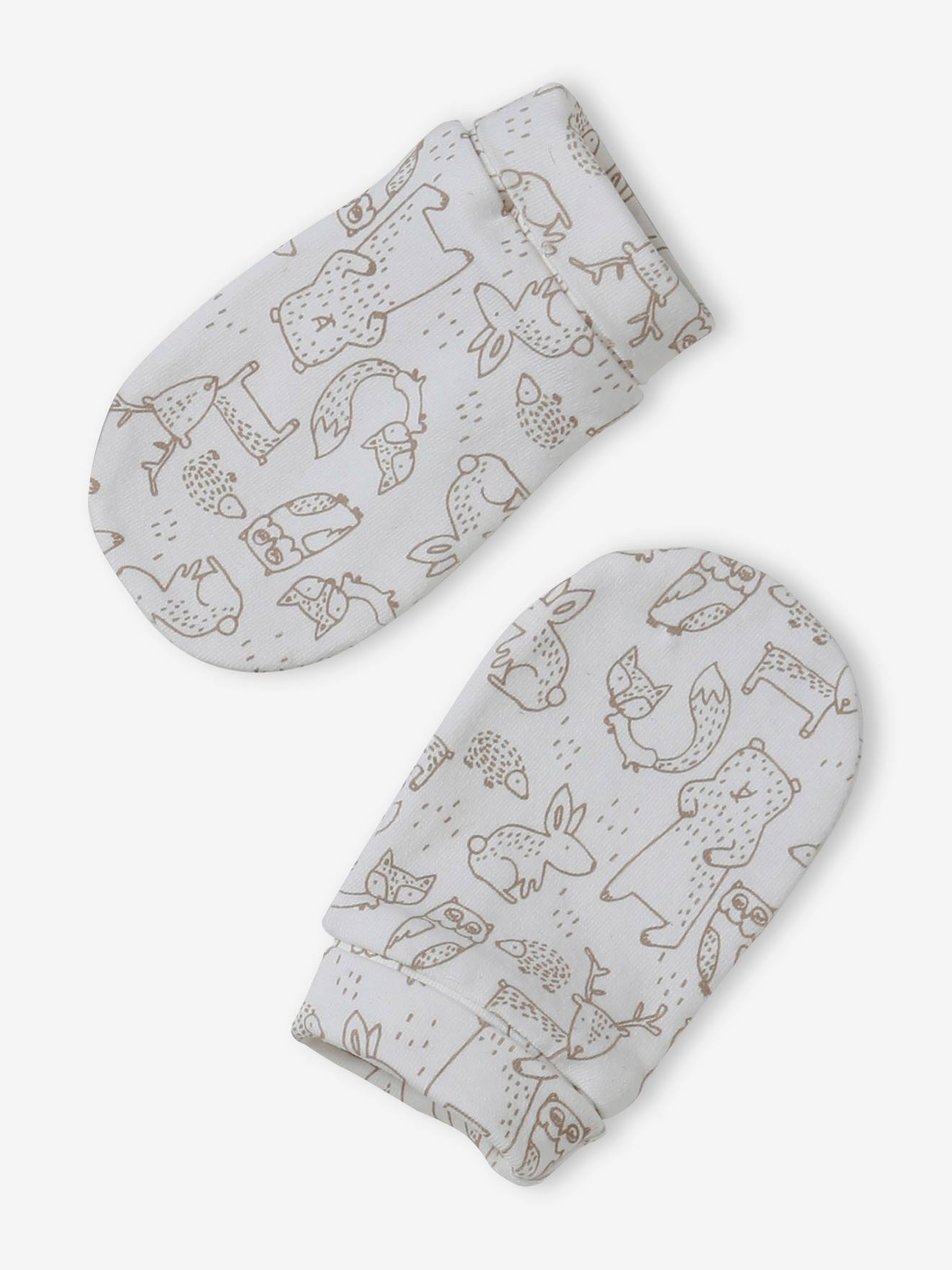 Ensemble bonnet + moufles + foulard + sac bébé imprimé personnalisable taupe