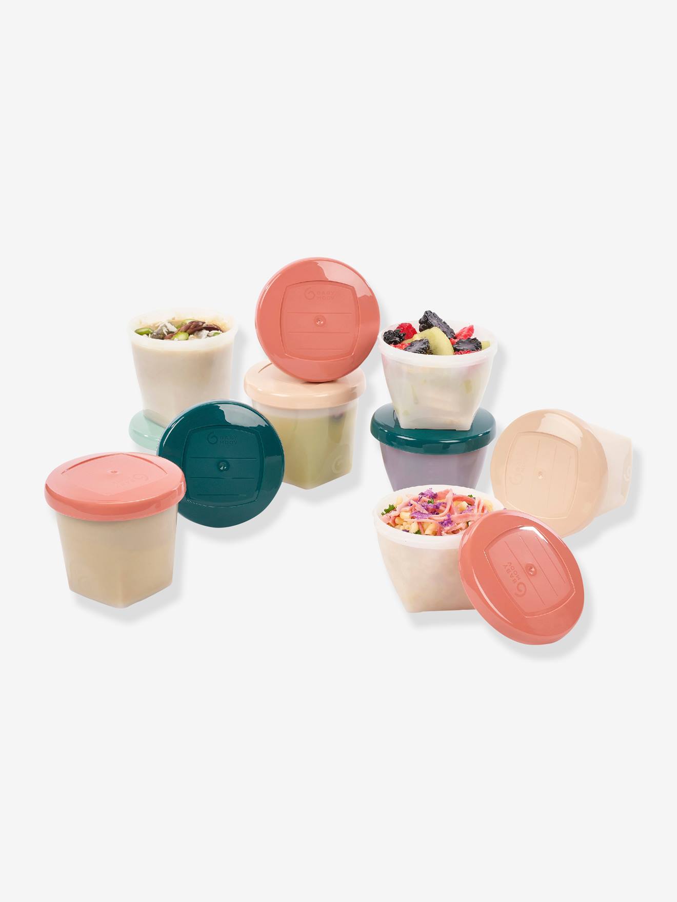 Lot de 12 boîtes hermétiques (6 x 180 ml + 6 x 250 ml) Babybols biosourcés BABYMOOV blanc
