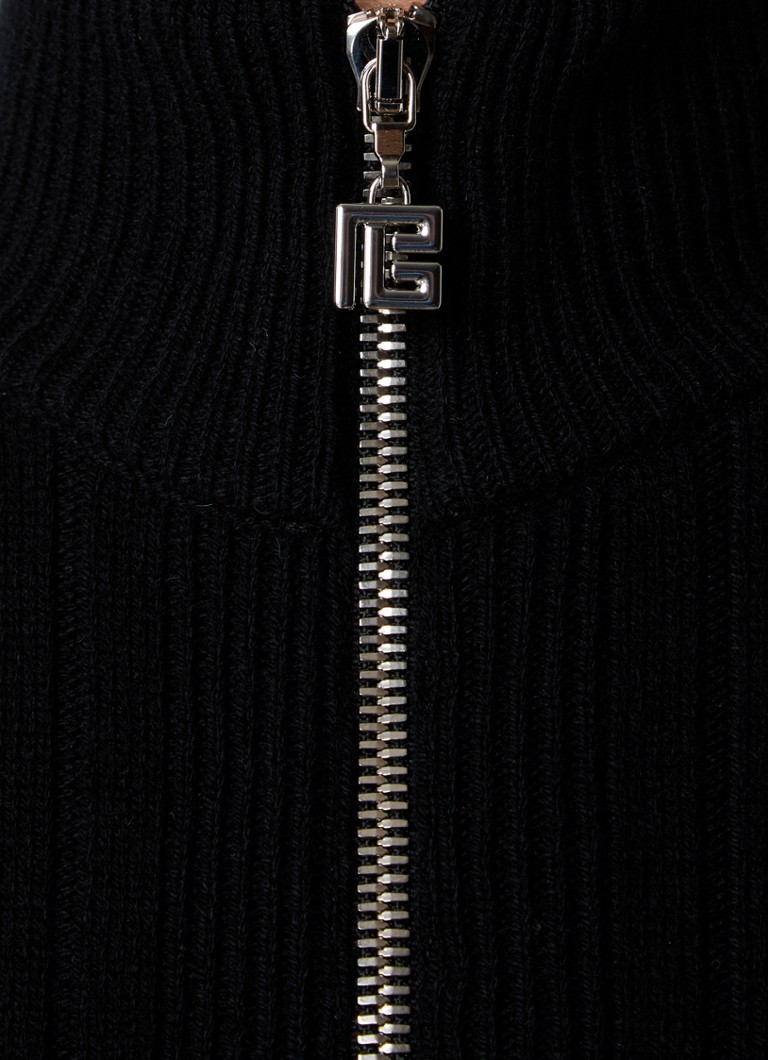 Maglione Balmain in cashmere a coste con mezza zip