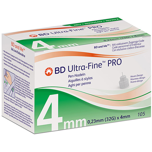 BD ULTRA-FINE PRO Pen-Nadeln 4 mm 32 G 0,23 mm  105 St  Kanüle