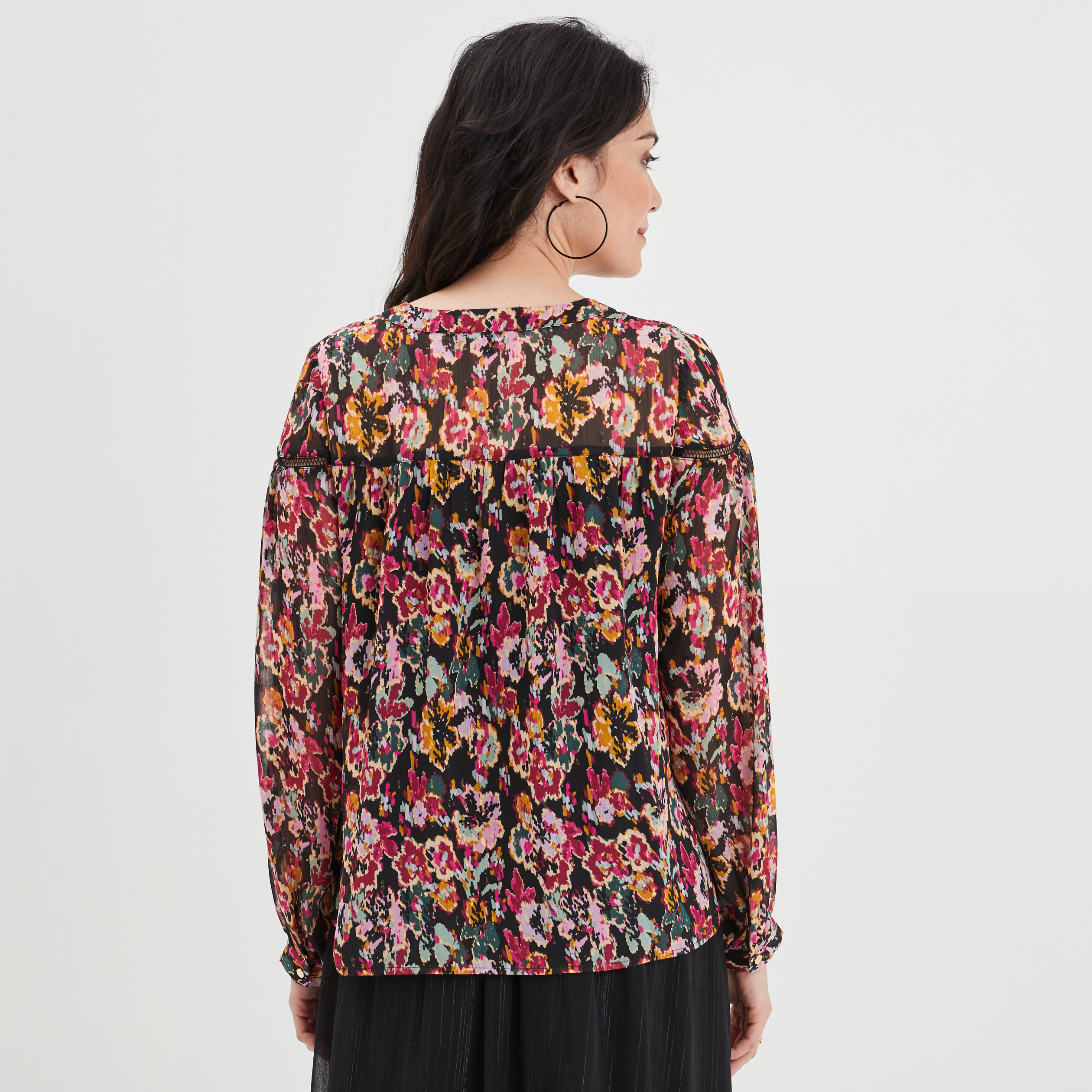 Blouse crêpe col cordons à nouer noir femme | La Halle