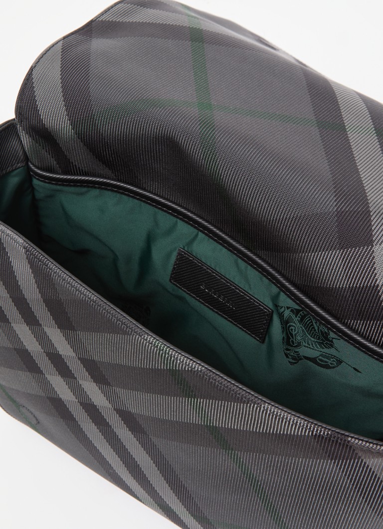 Sac bandoulière Burberry Grid Messenger à motif à carreaux et détails en cuir de veau
