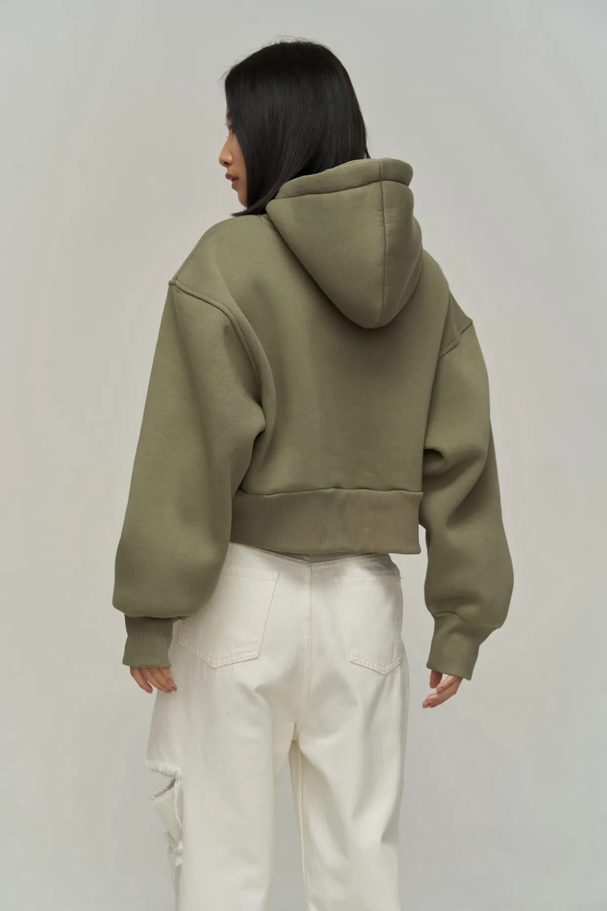 MAİ COLLECTİON  Kreatives, weiches Khaki-Crop-Sweatshirt