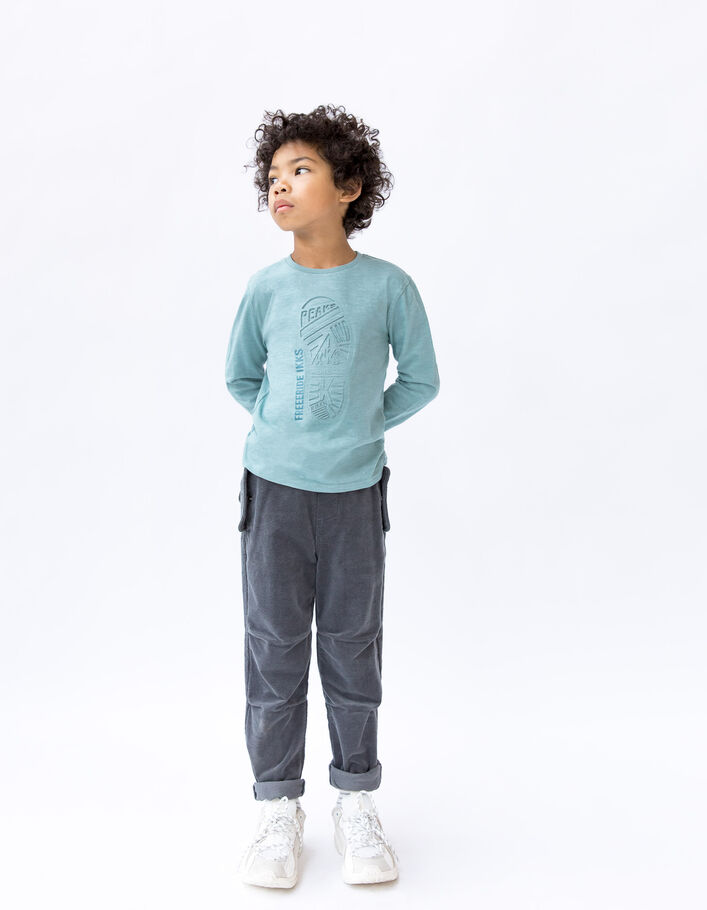 T-shirt vert visuel empreinte pas embossé garçon