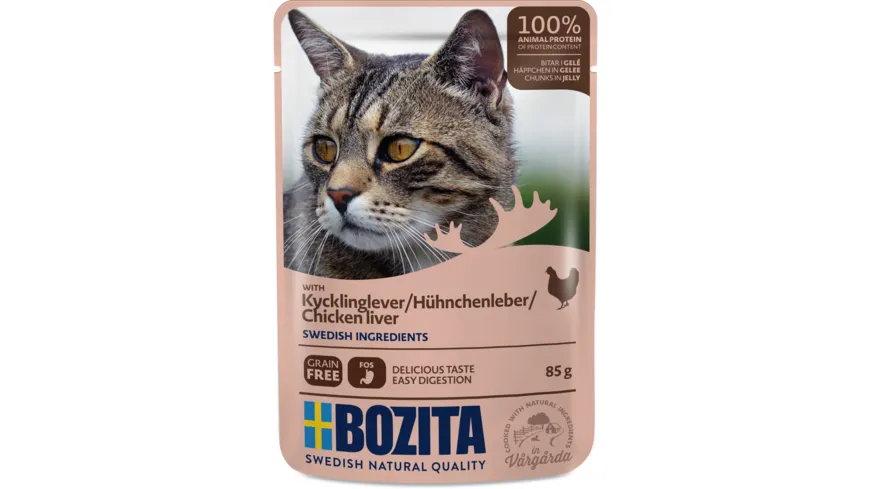 BOZITA Katzennassfutter Pouch Häppchen in Gelee mit Hühnchenleber 85 g