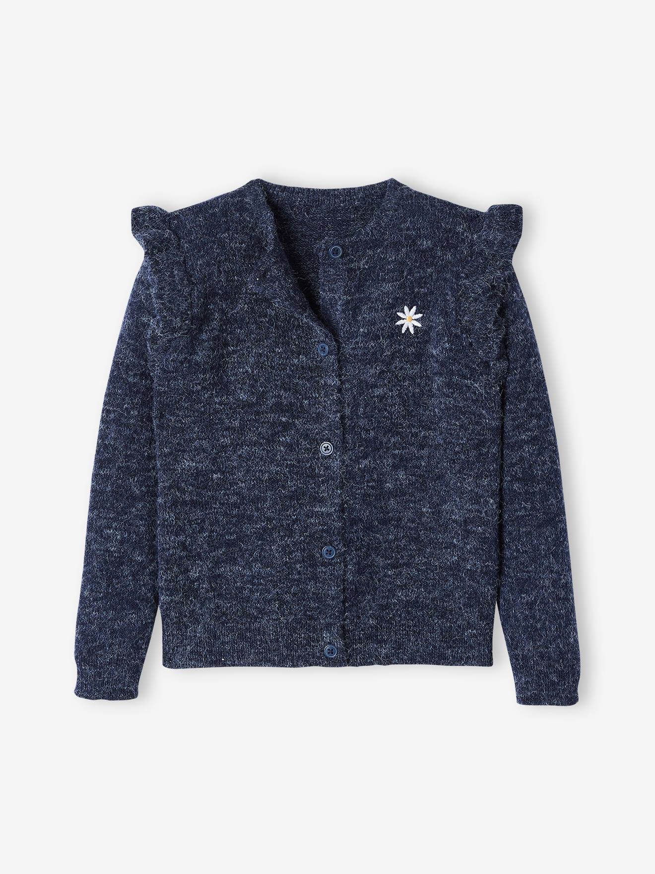 Gilet volanté fille maille mousseuse rose