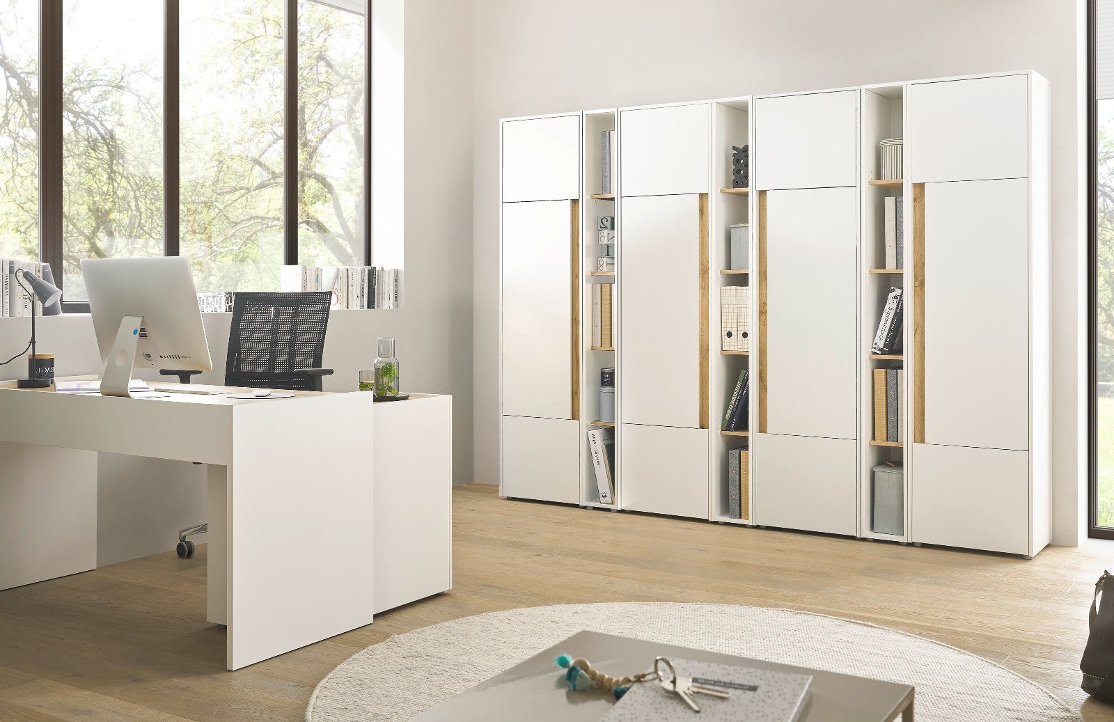 Furn.Design Aktenregal Center, Regalschrank in weiß mit Wotan Eiche, mit 5 Ordnerhöhen