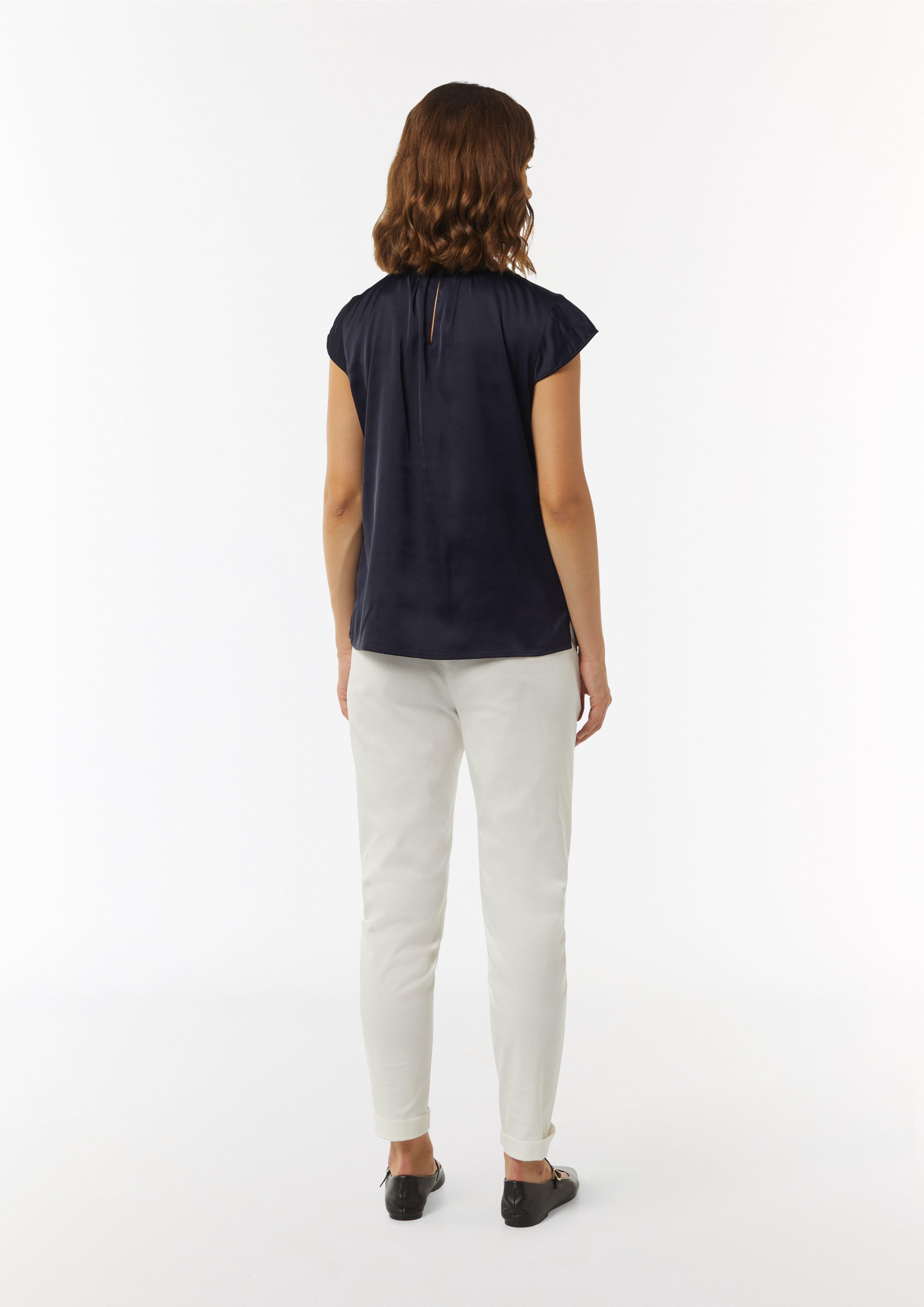 Satin-Bluse mit Kappärmeln und Raffung - navy