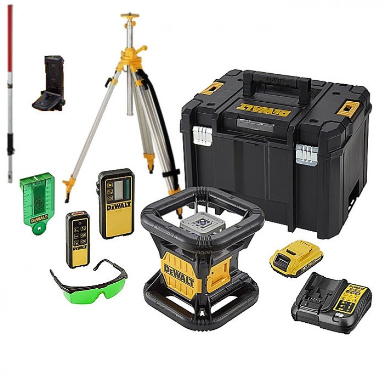 DeWalt DCE079D1G-SET 18V 2.0Ah Li-Ion potpuno automatski rotirajući zeleni laser (vanjski) + mjerna skala + tronožac