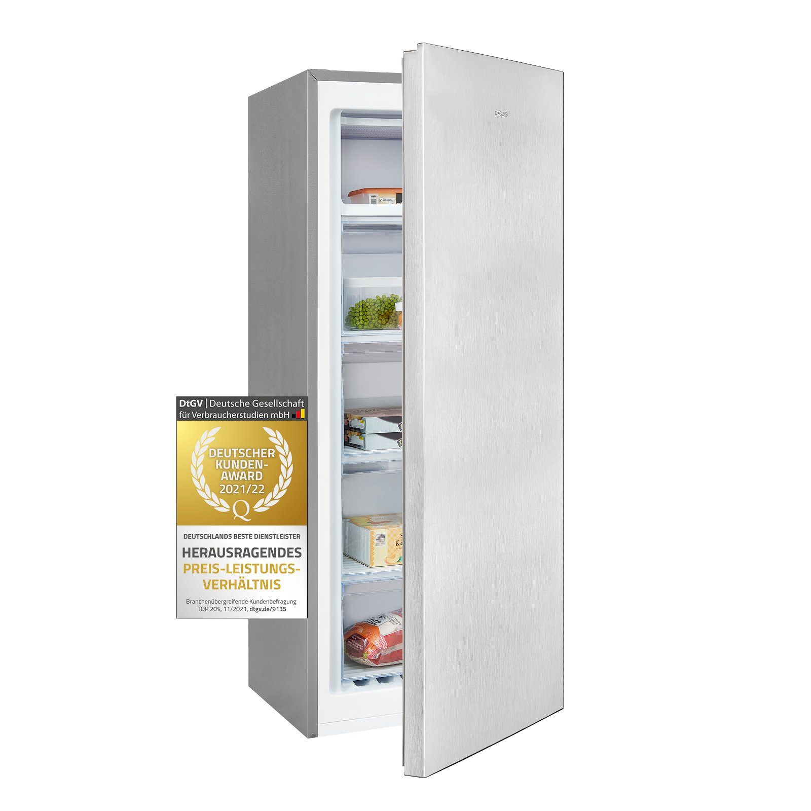 exquisit Gefrierschrank GS230-H-040E, 142.6 cm hoch, 54.4 cm breit, 4-Sterne-Gefrierfach, wechselbarer Türanschlag, effizient