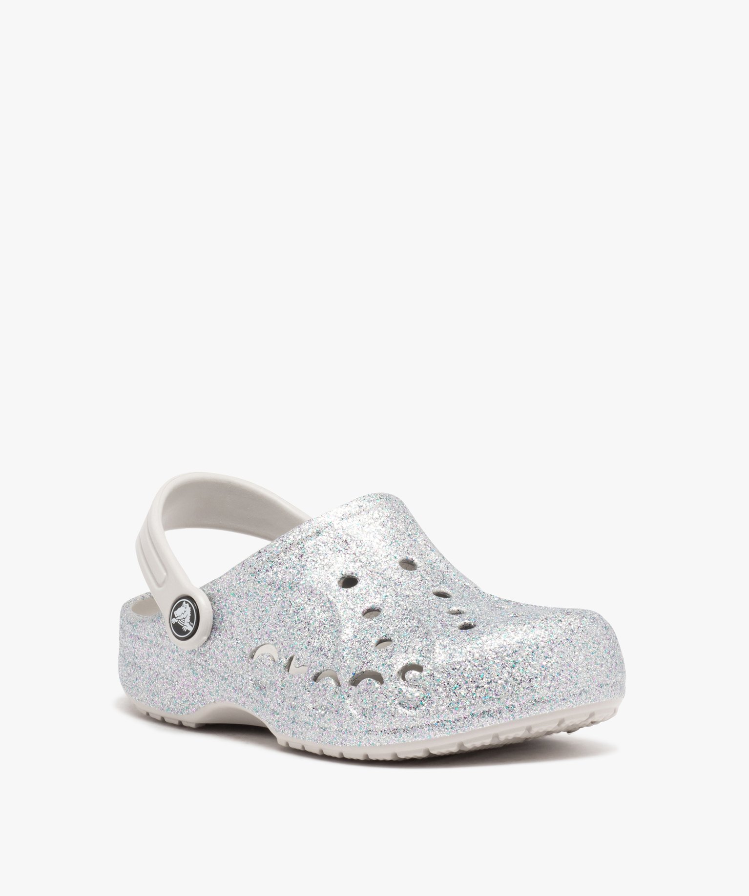 Sabots souples fille dessus perforé à paillettes - Crocs argent | GEMO