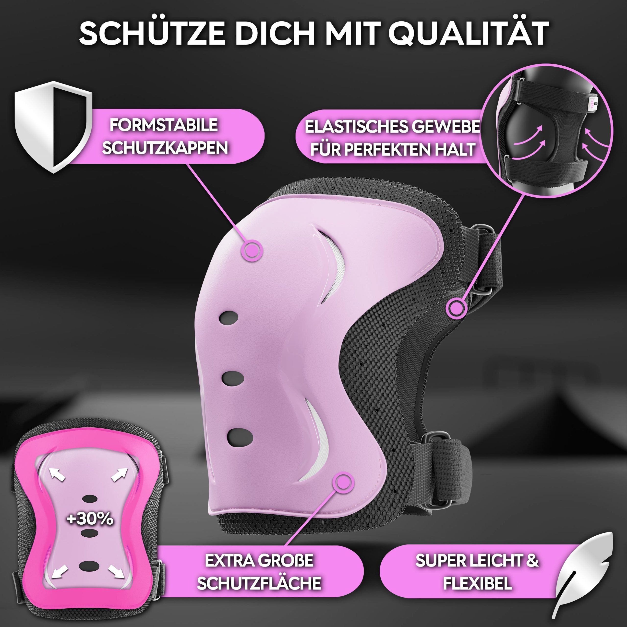 SKATEWIZ Protektoren-Set Schoner Inliner Geschenke für Kinder Knieschoner Erwachsene (Schützer Set Inliner skates Kinder und Rollschuhe, 6-tlg., Knieschoner Kinder - Inliner Schoner Erwachsene Schützer Inliner), Skateboard Schutzausrüstung Schlittsch