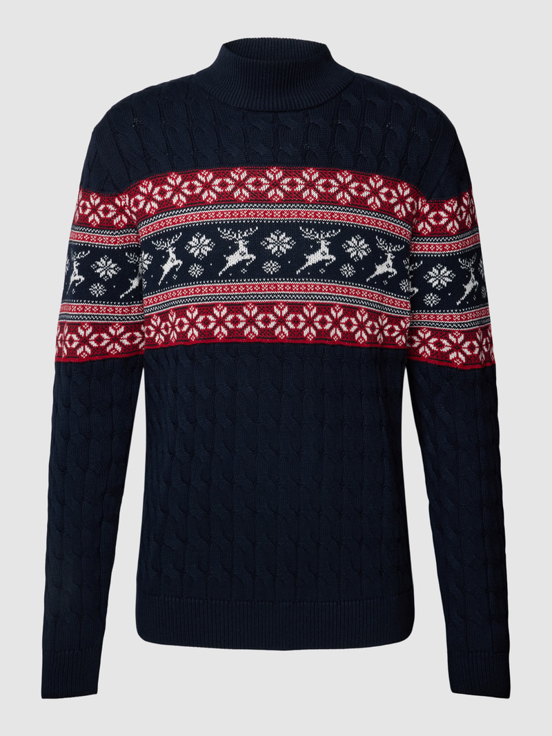 Strickpullover mit Allover-Print in dunkelblau
