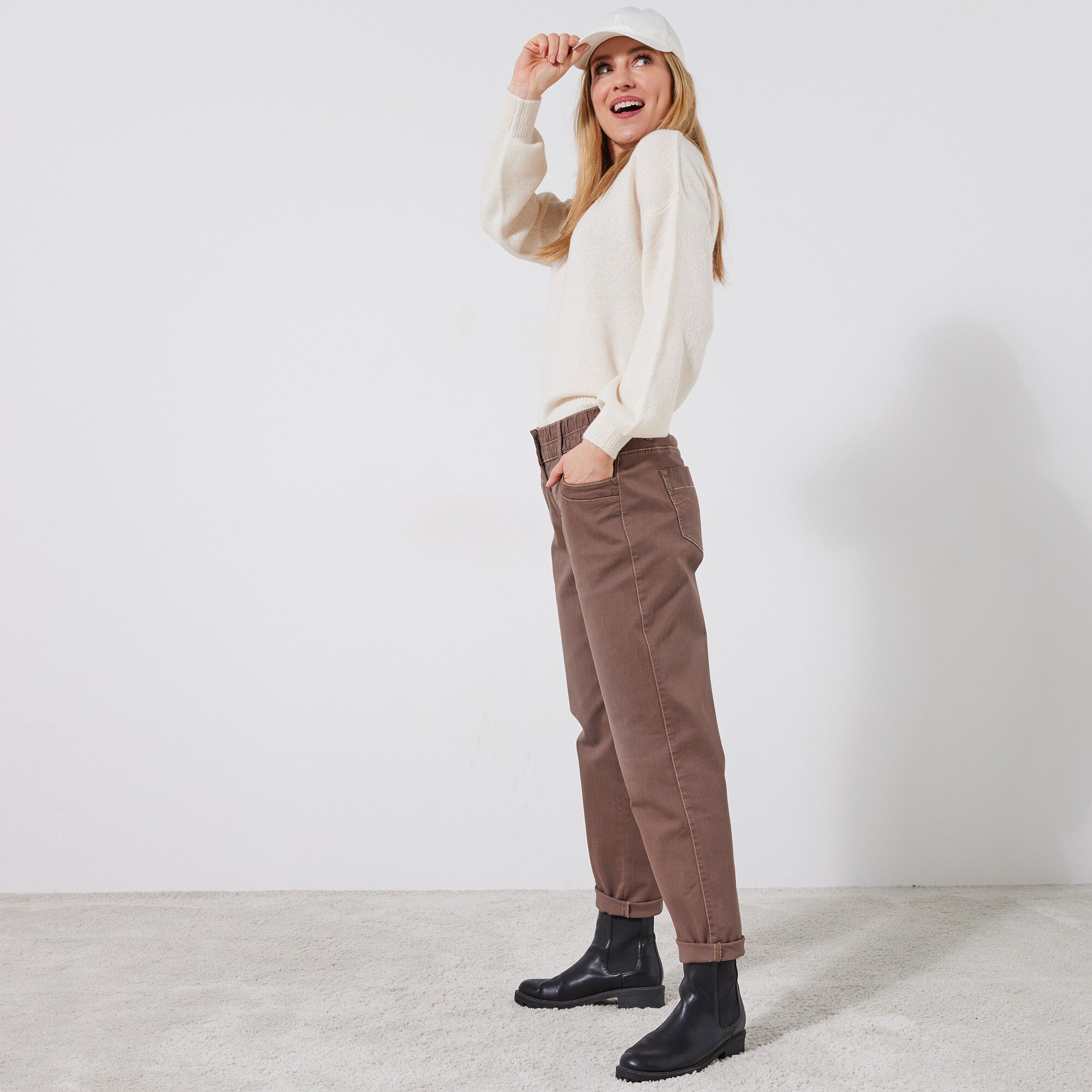 Jean mom couleur taille élastiquée