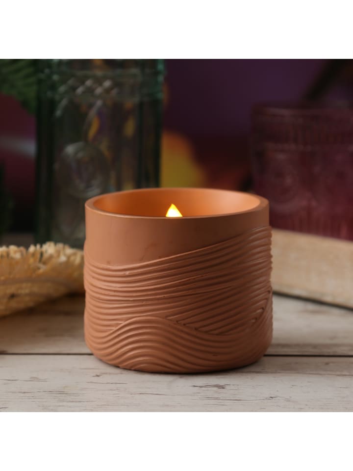 MARELIDA LED Solar Windlicht Wellenmuster Solar Kerze H: 8cm in terracotta günstig kaufen onesize