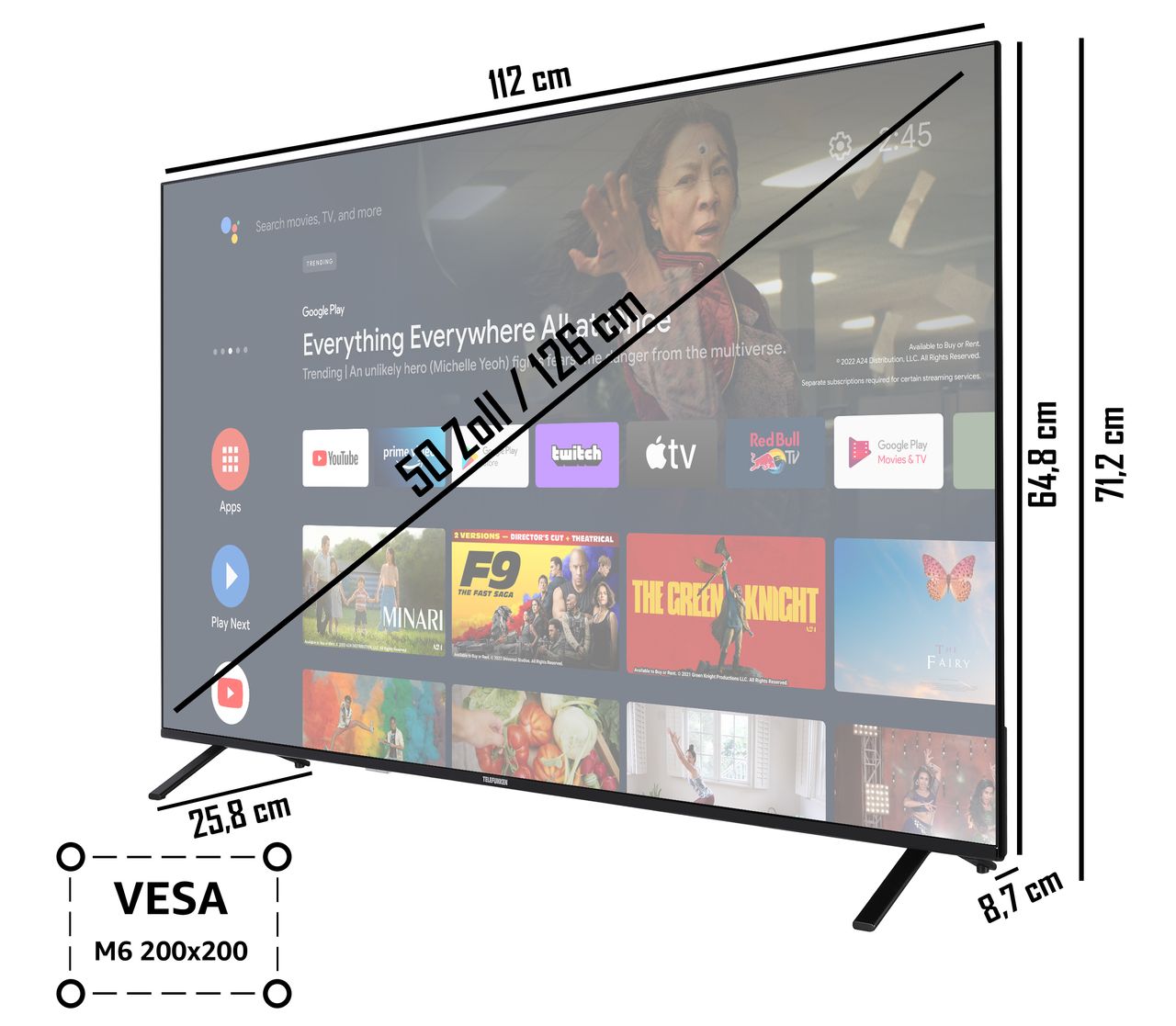 Telefunken XU50AN751S 50 Zoll Fernseher/Android Smart TV (4K Ultra HD, HDR Dolby Vision)