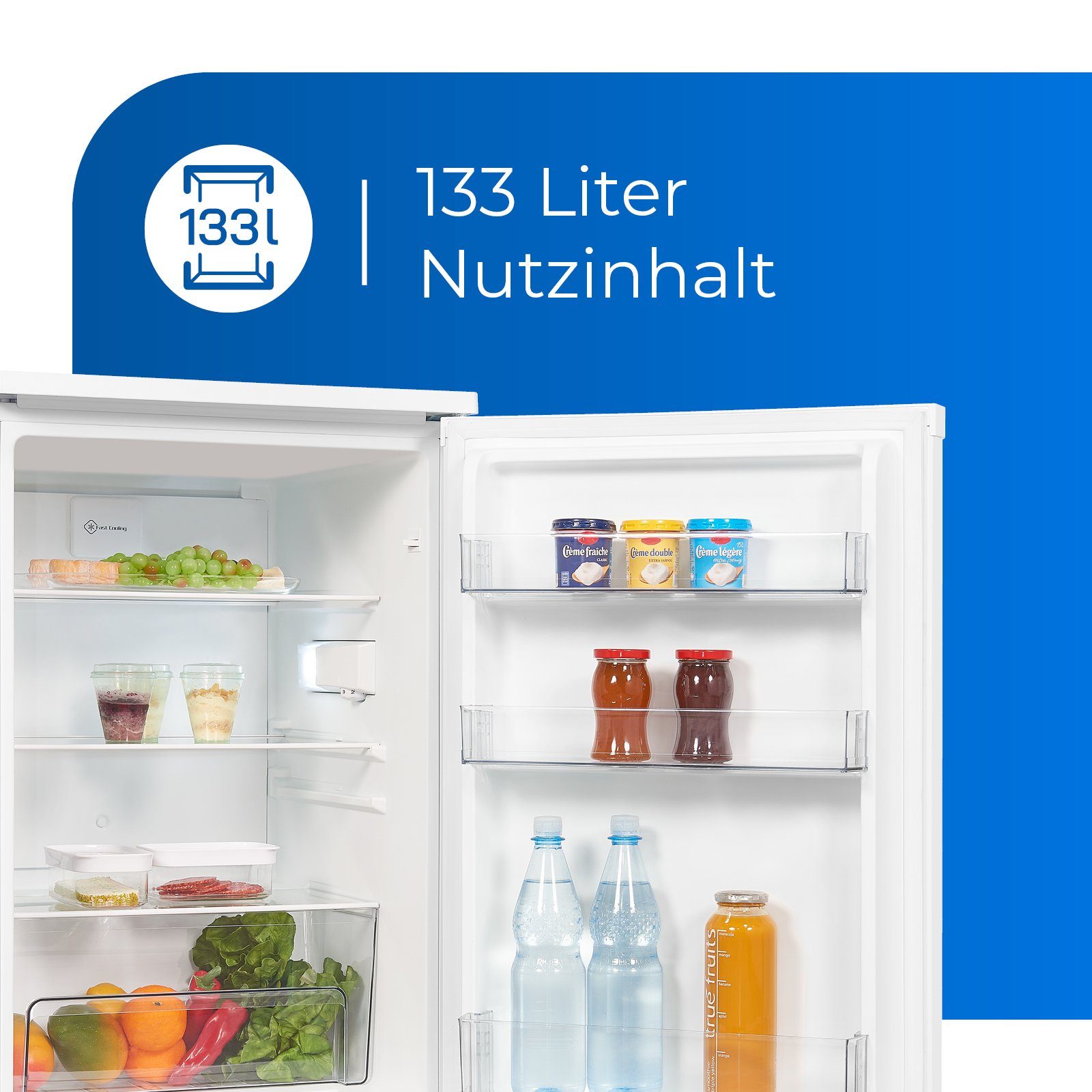 exquisit Kühlschrank KS16-V-070E weiss, 85 cm hoch, 55.1 cm breit, effizienter Vollraumkühlschrank