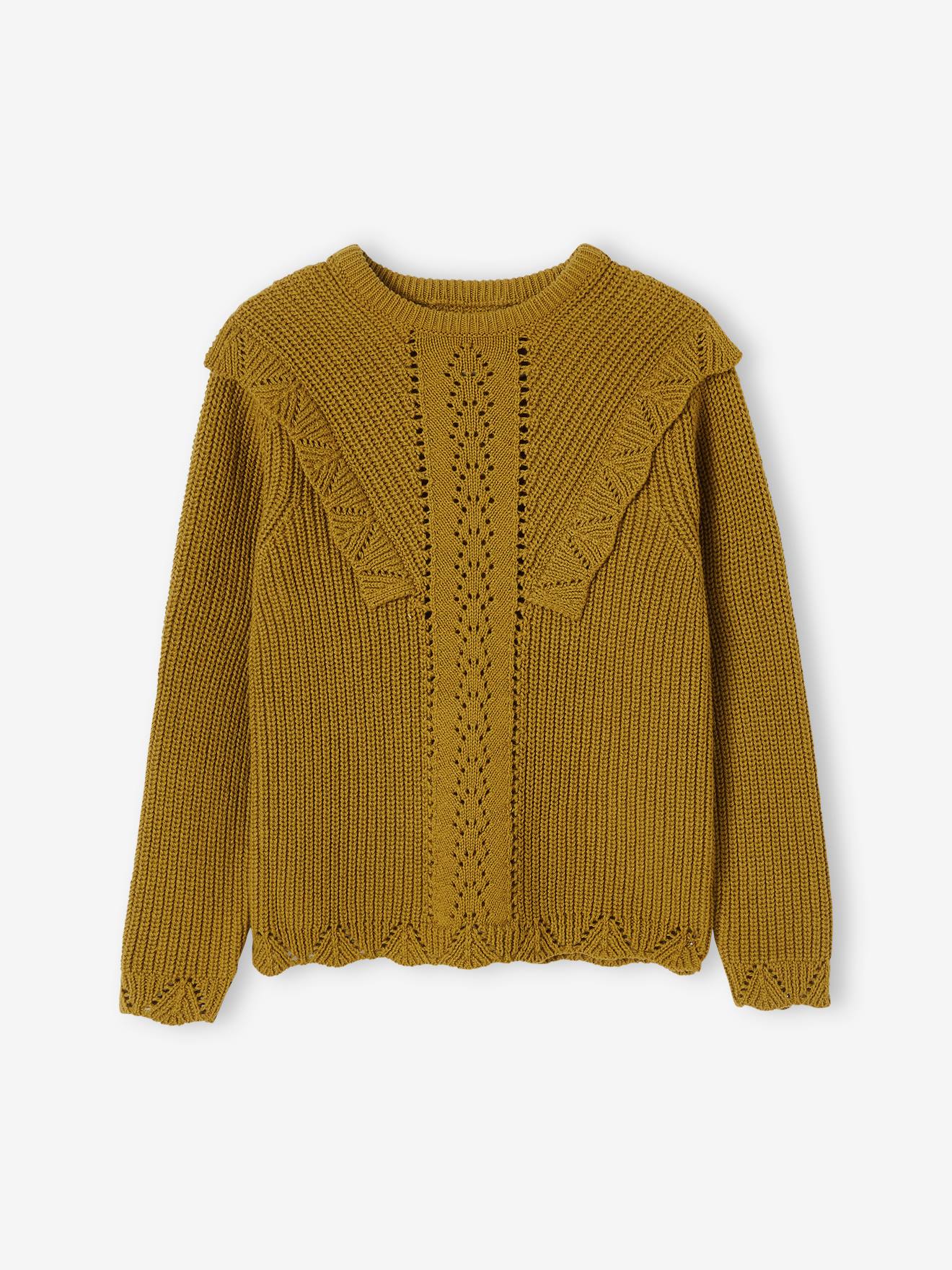Pull volanté maille fantaisie fille gris foncé