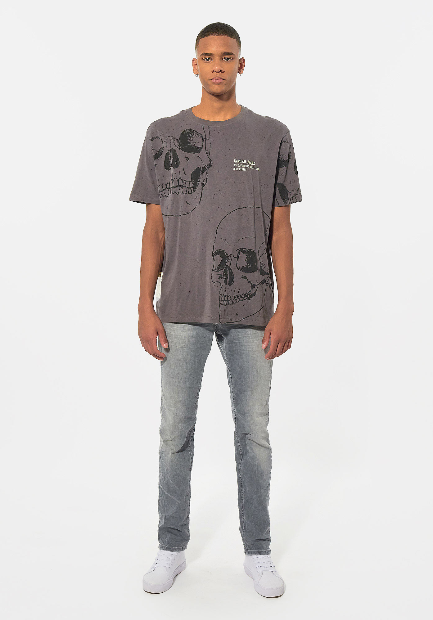 MURDO  T-shirt gris tête de mort Homme en 100% coton