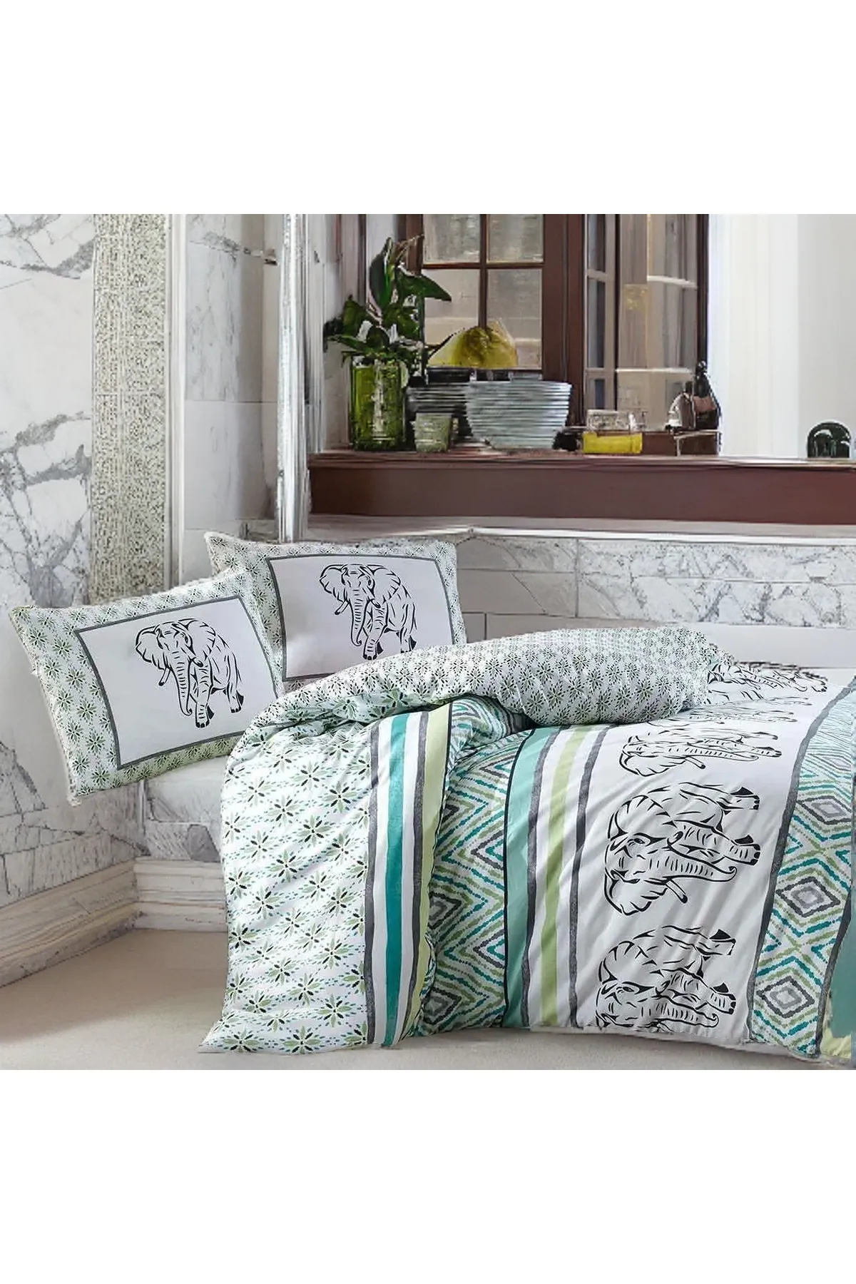 Elart  Breeze of Peace Bettbezug-Set für Doppelbett, 100 % natürliche Baumwolle, Ranforce, 4-teilig