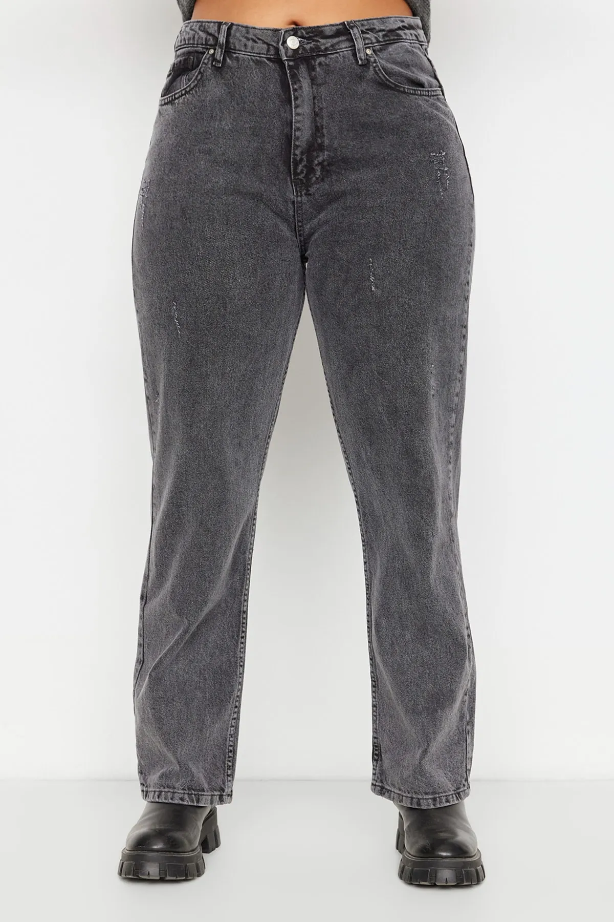 Trendyol Curve  Graue Bootcut-Jeans mit hoher Taille TBBSS22JE00011