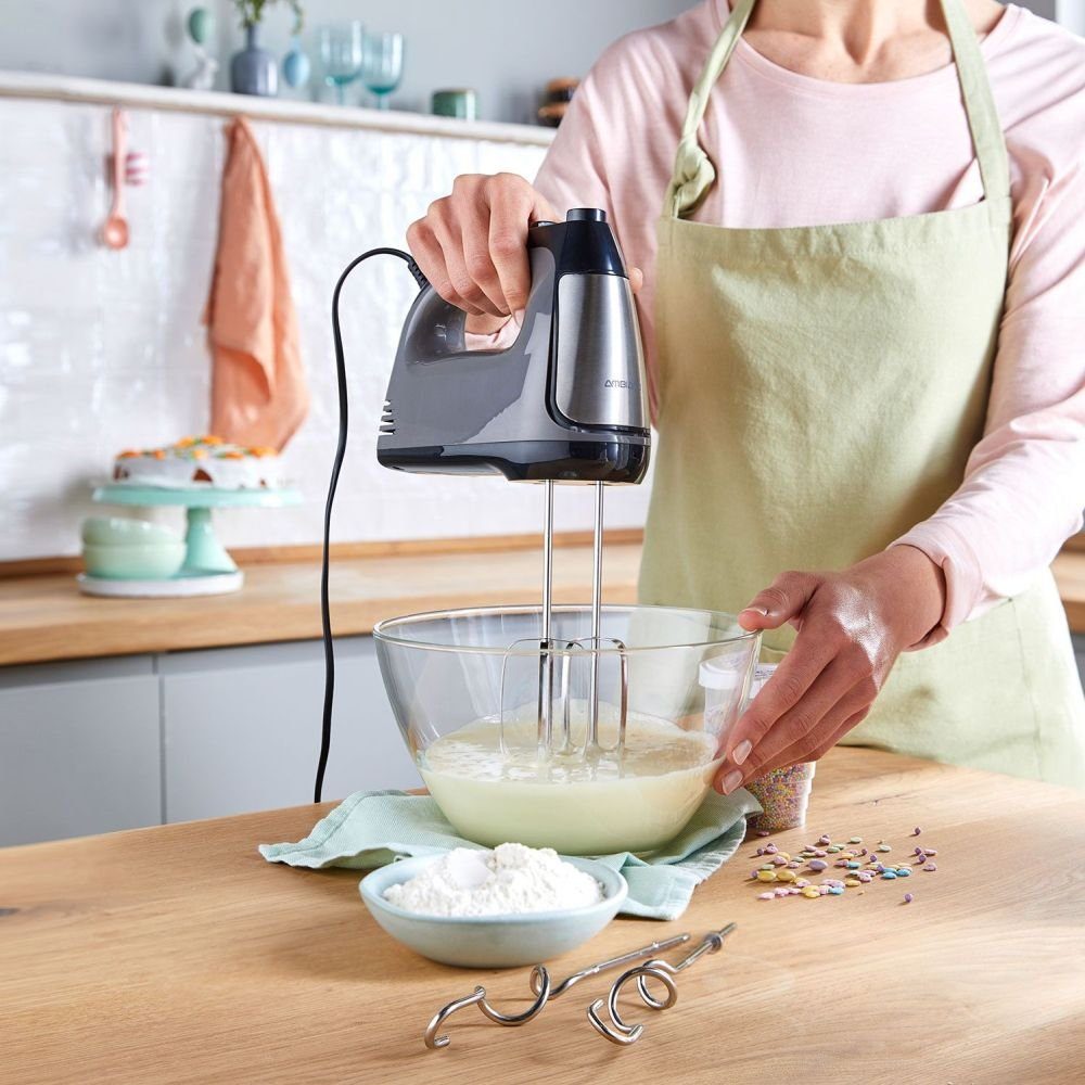 Ambiano Handmixer Handmixer 300 Watt Rührbesen + Knethaken 6 Geschwindigkeitsstufen, 300 W