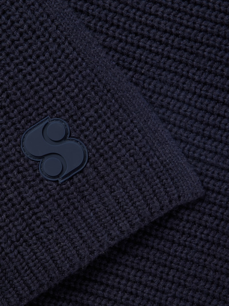 Strickschal mit Label-Detail Modell 'Basic' in marineblau