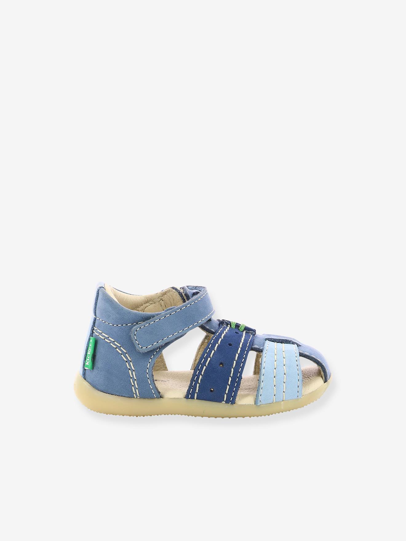Sandales cuir bébé Bigbazar-2 Iconique Biboo KICKERS® bleu tricolore