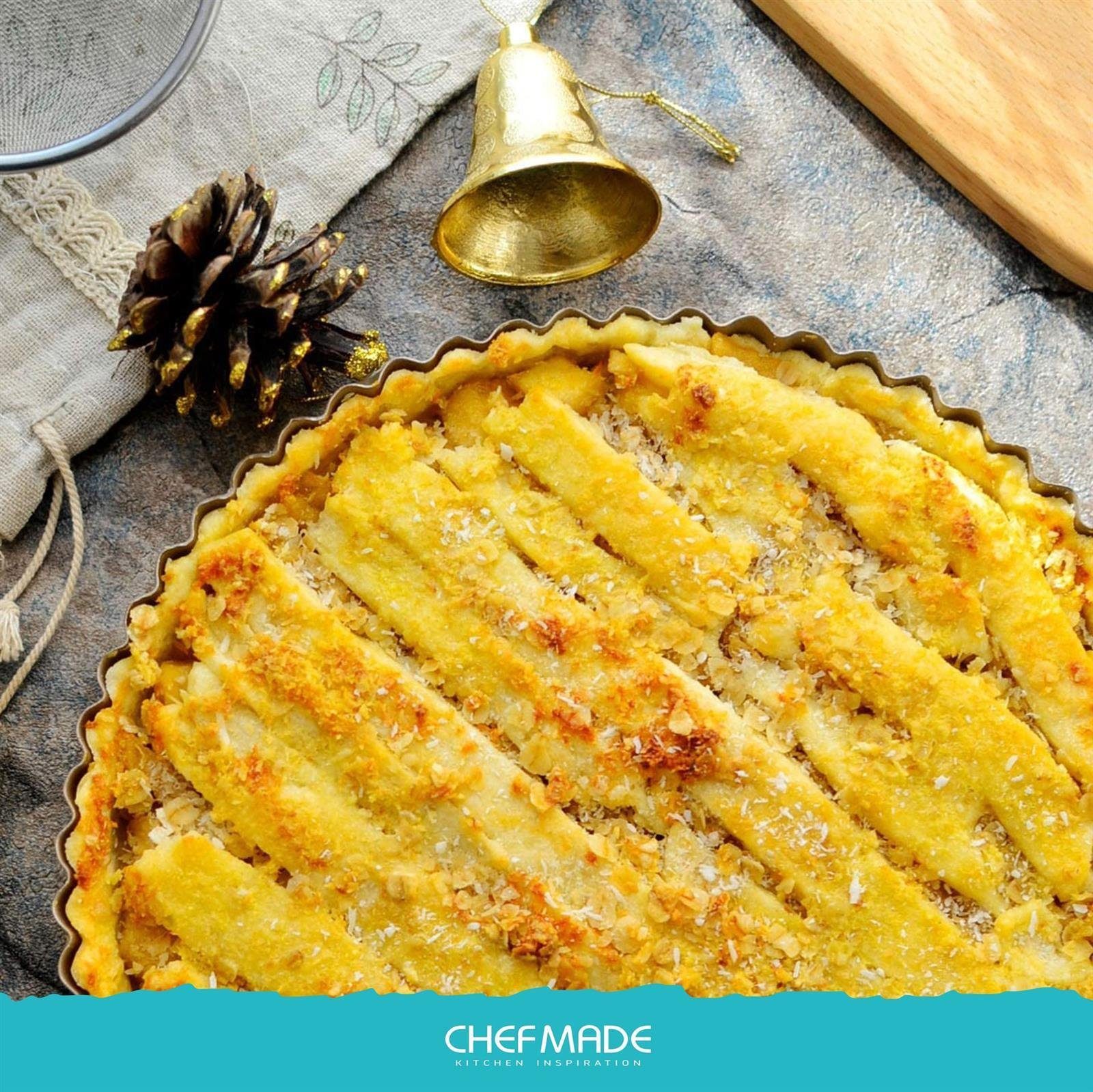 Chefmade Tarteform Kuchenform, (CHEFMADE, 24cm Tarteform mit Hebeboden, 240x23mm, Champagnergold, antihaft- & silikonbeschichtet, Quicheform, mit Hebeboden, Pie Form, Hebebodenform, Obstkuchenform, Karbonstahl 2-tlg), Tarteform mit Hebeboden - Quiche