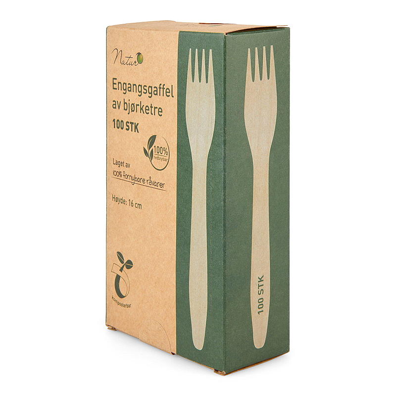 Natur Engangsgaffel 100-pk, av tre
