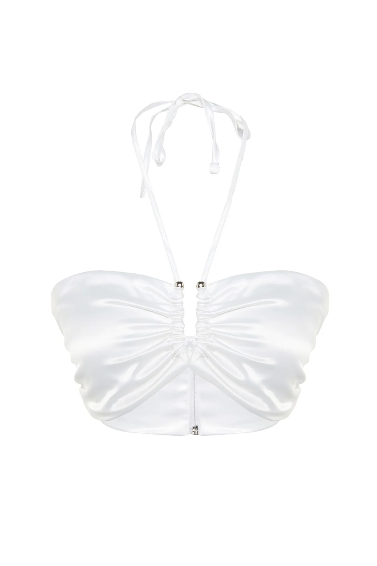 Trendyol Collection  Ecrufarbenes, bauchfreies, gefüttertes Satin-Bustier mit gewebten Accessoires TPRSS23BS00024