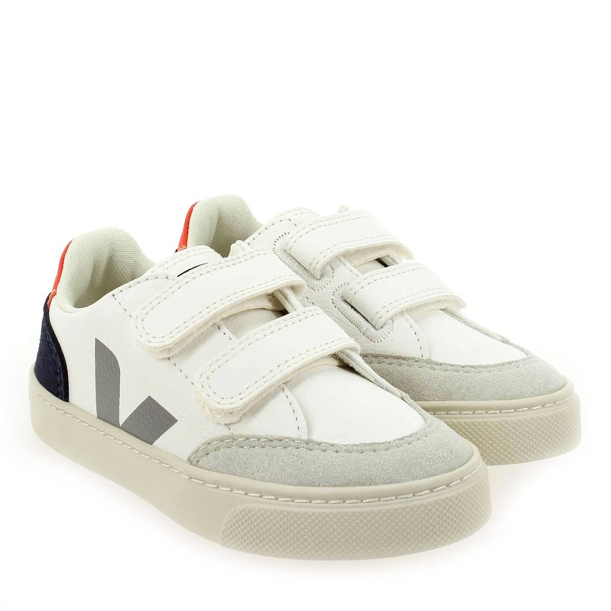 Veja  SMALL V12 VELCRO - Blanc Marine