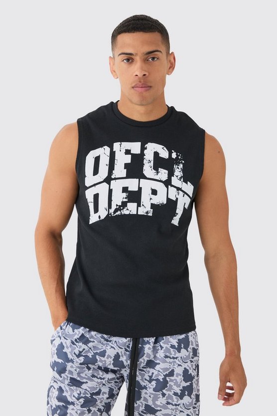 Geripptes Tanktop mit Official Dept Print