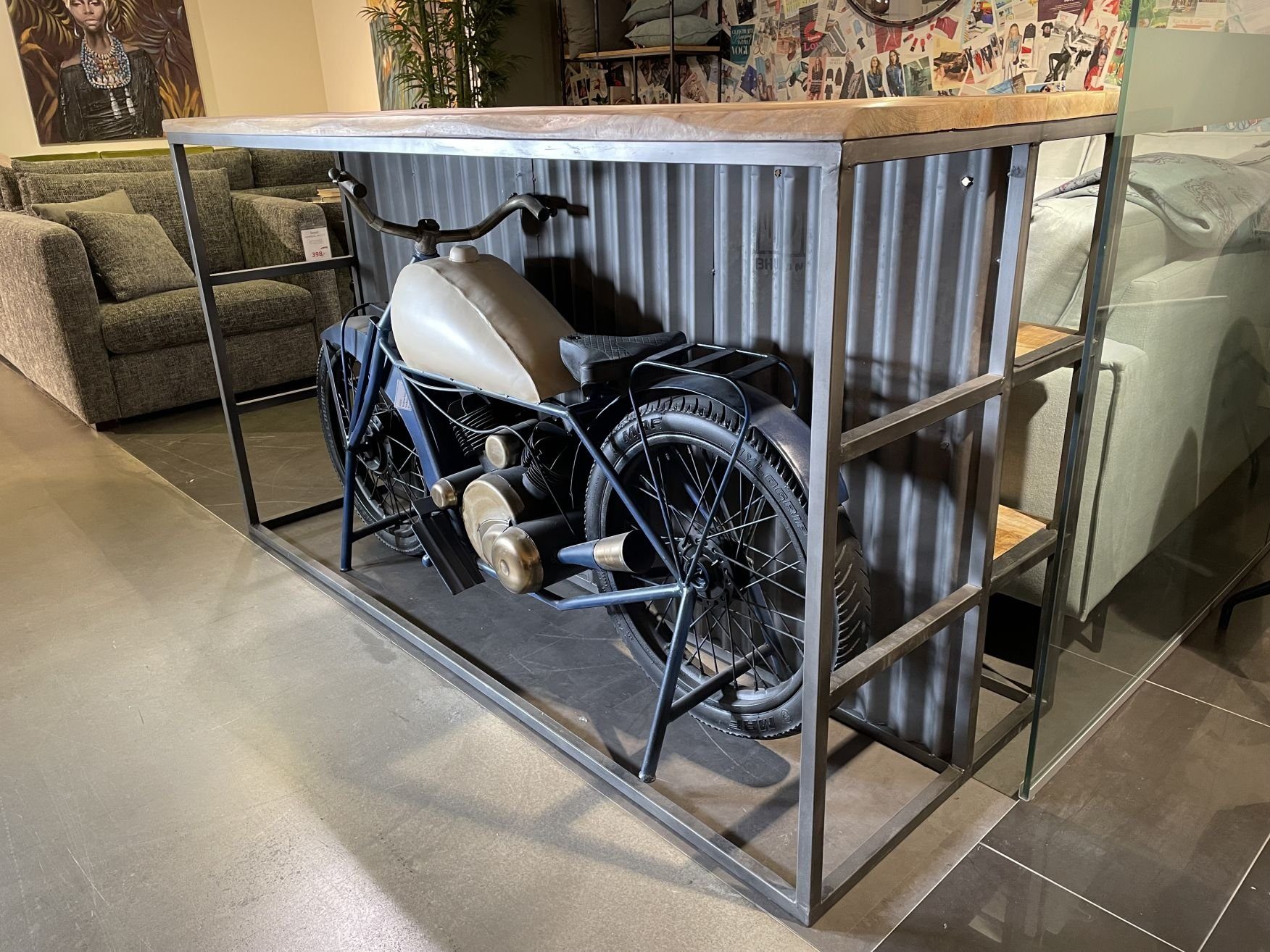 More2Home Barschrank Ladentresen OLD BIKE, Metall/Mangoholz massiv, für Biker-Fans