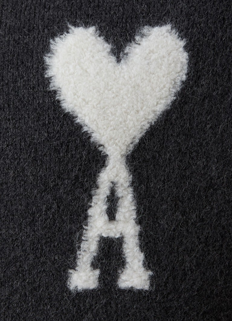 AMI Paris Chunky knit sweater in alpaca wool blend with polo collar and knitted logo