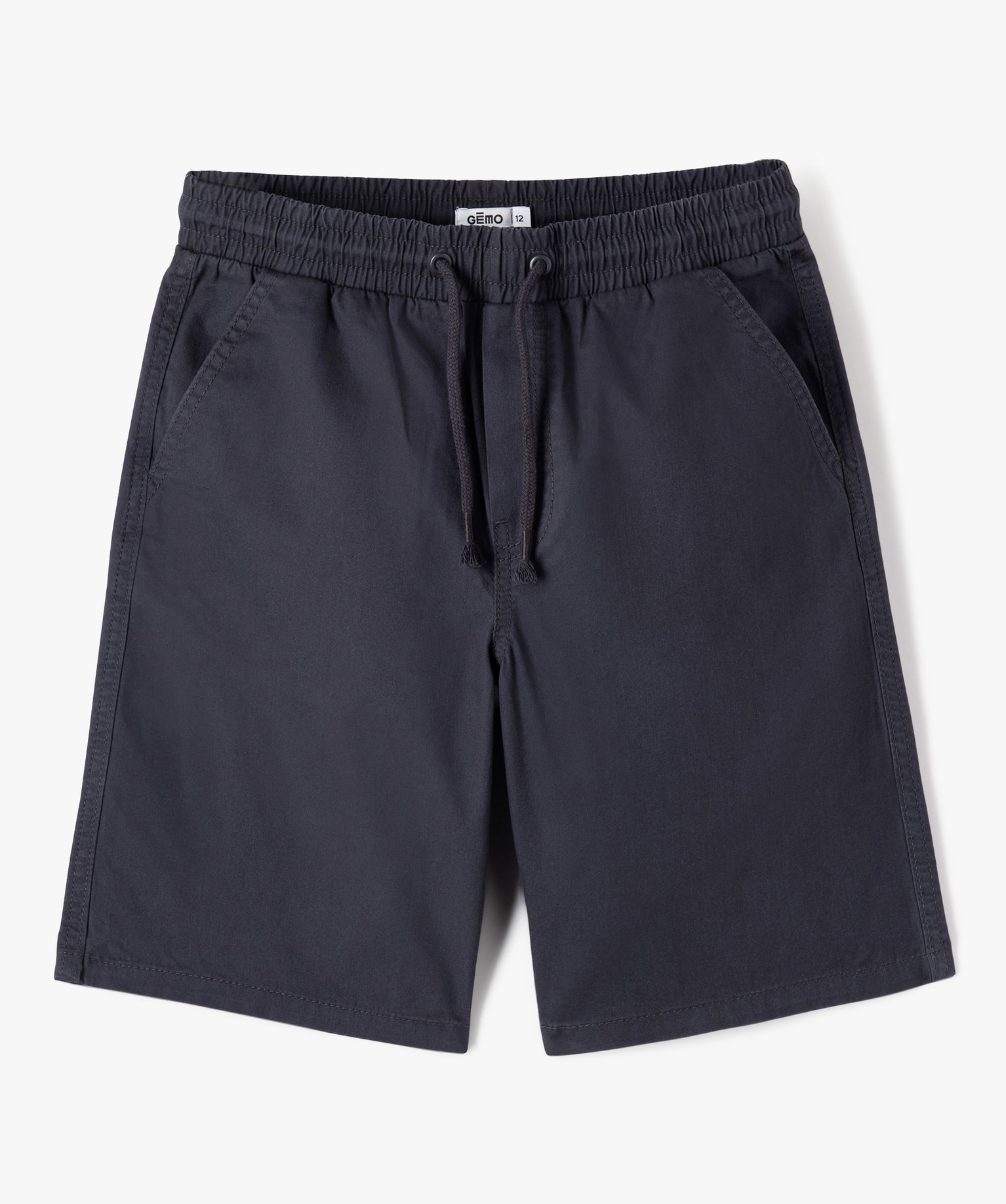 Bermuda Garçon en coton avec ceinture élastique gris fonce | GEMO