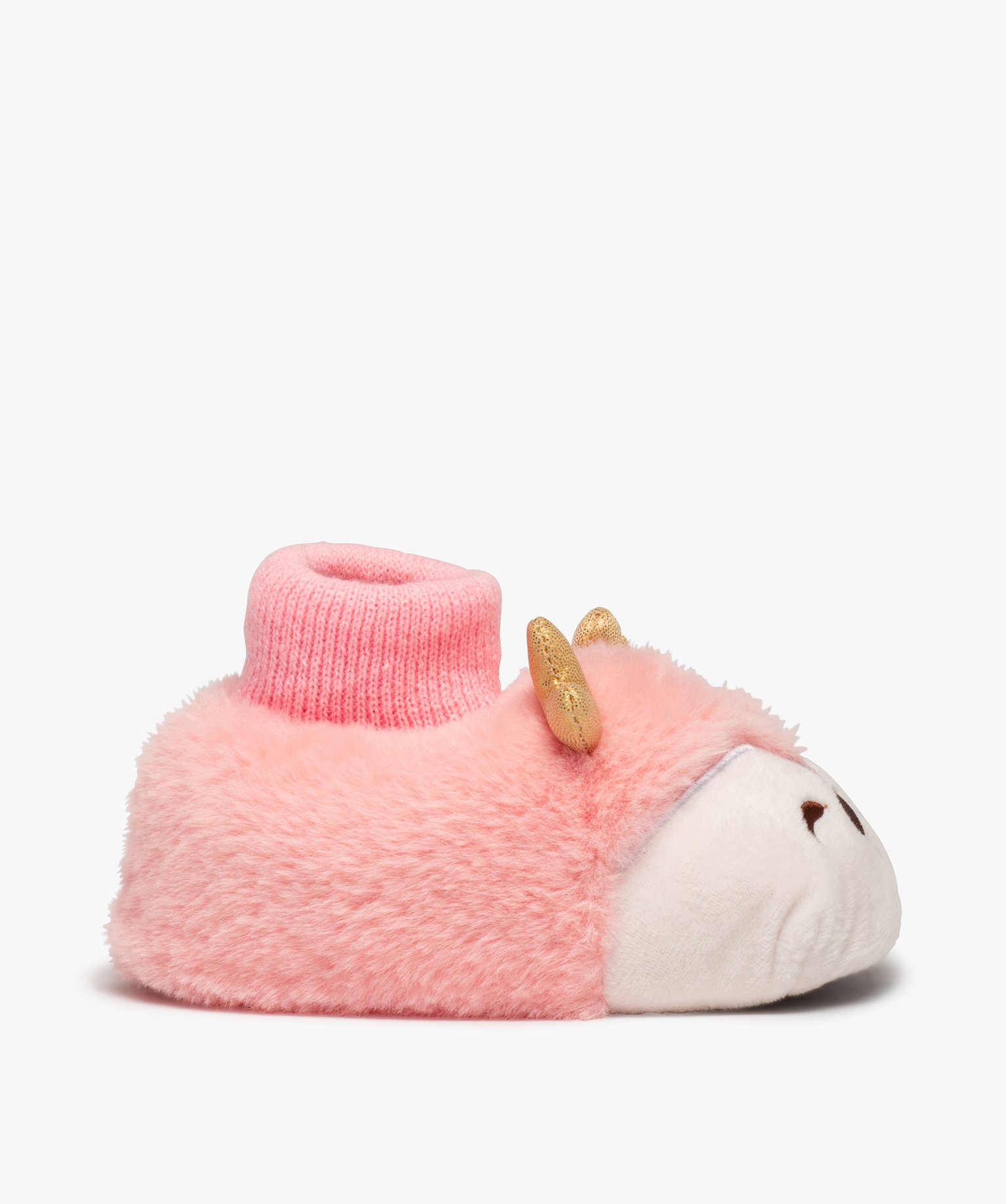 Chaussons fille peluche petit animal à col chaussette rose | GEMO