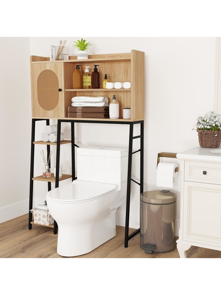 COSTWAY Toilettenschrank mit PE-Rattan Tür in Hellbraun günstig kaufen onesize