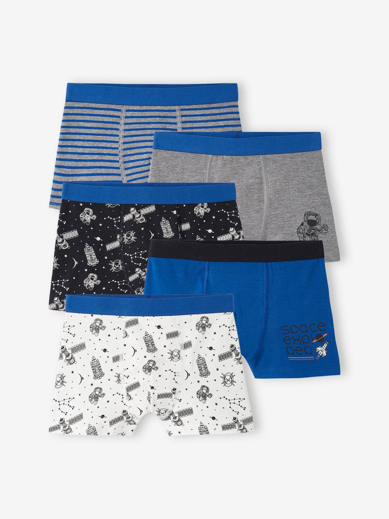 Lot de 5 boxers stretch espace garçon bleu roi